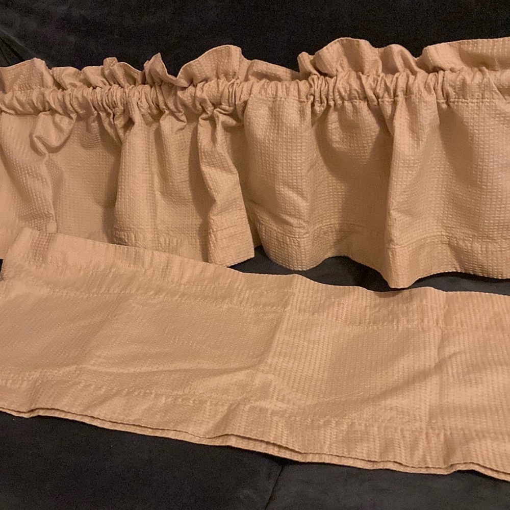 Waffle kitchen set of 2 curtains(valance) tan Size 58x13”